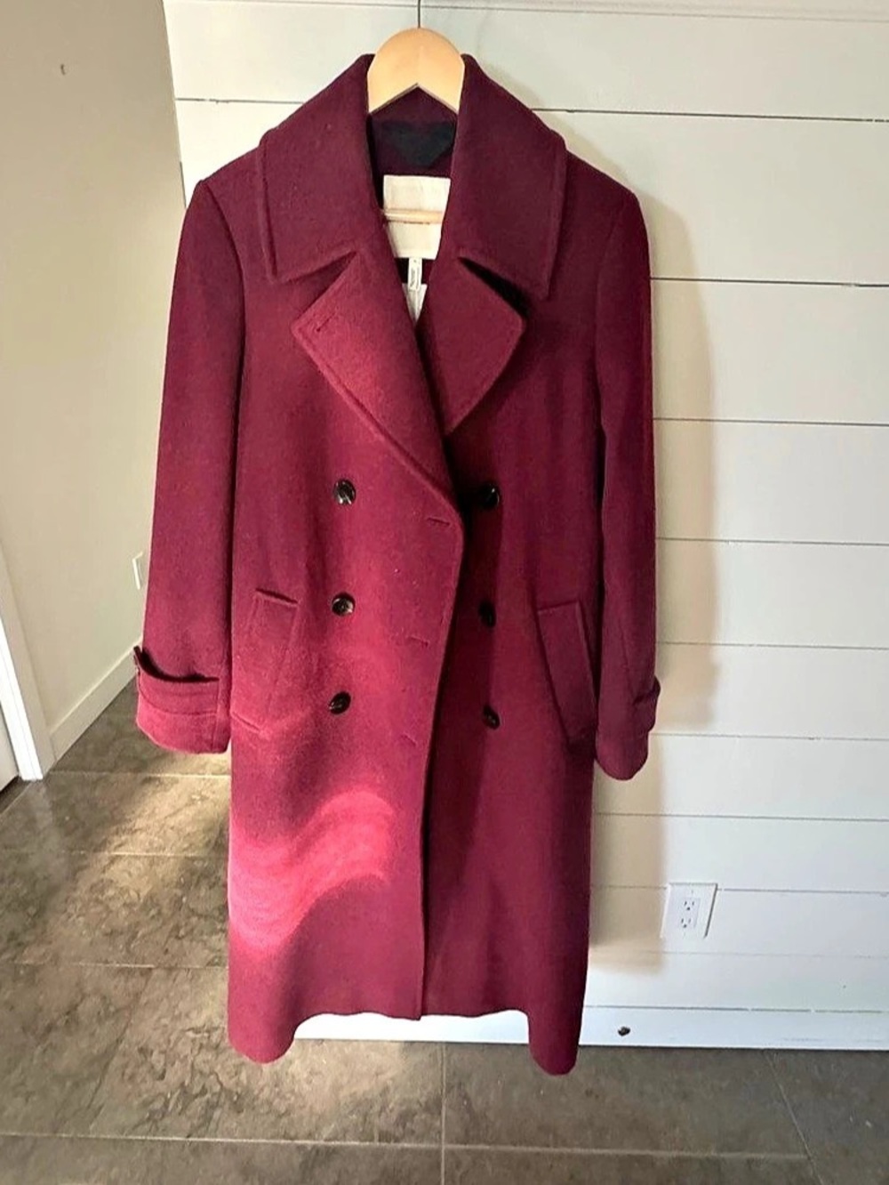 Part Two Synne Burgundy Wool Blend Double Breasted Long Coat | EU 38
